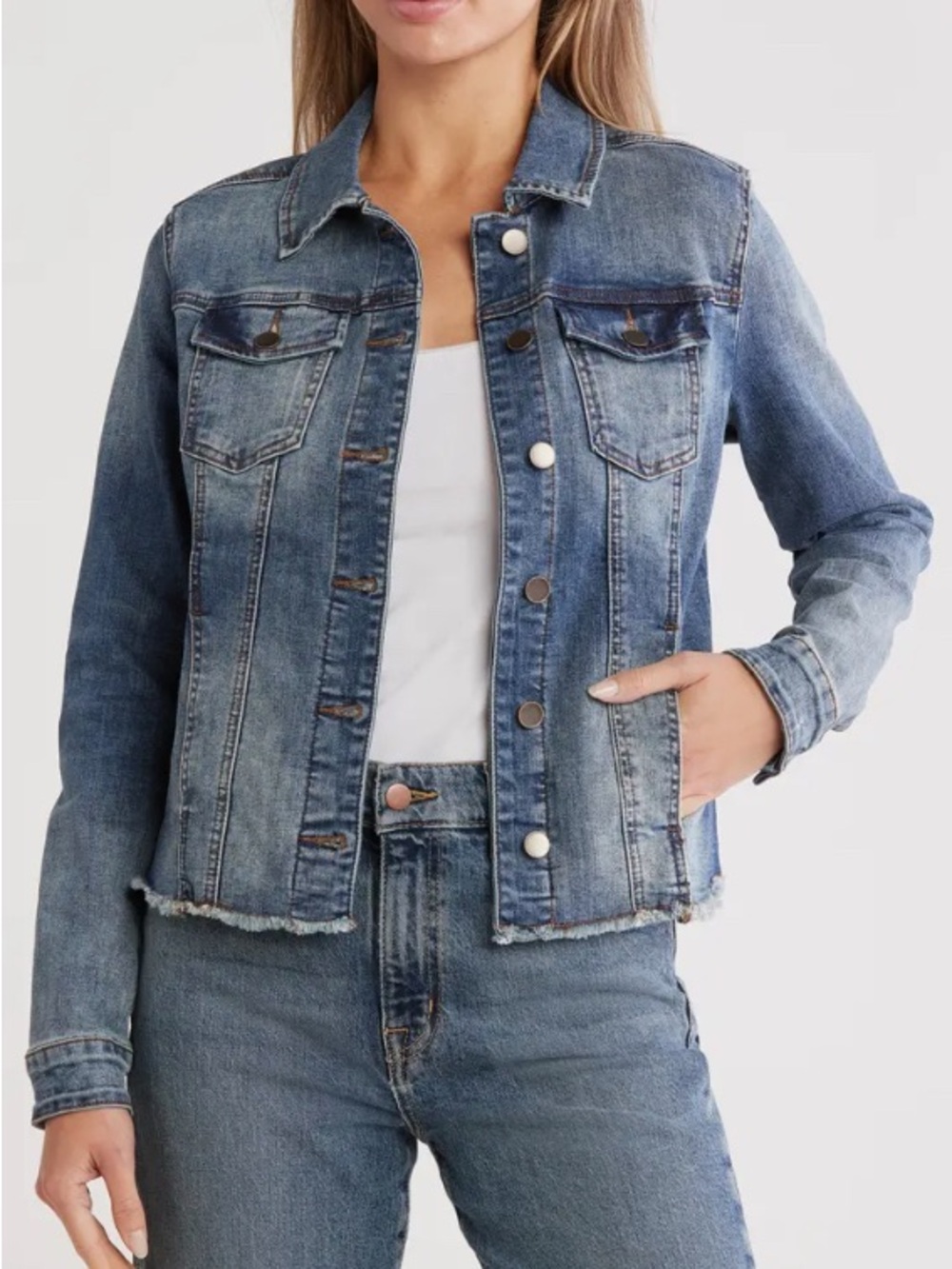 Kut from the Kloth Distressed Medium Blue Denim Jacket BNWT